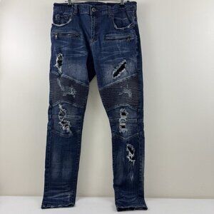 Decibel Jeans Men's 36x33 Blue Denim Skinny Distressed Moto Slim Street Grunge